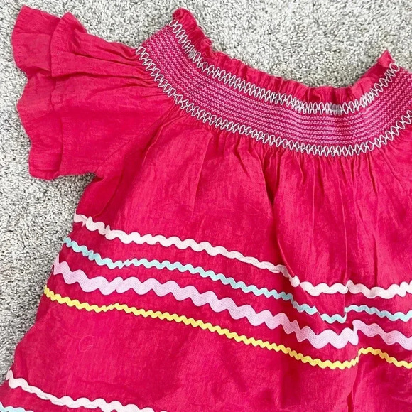 Vici Dolls Women's Zigzag Smocked Neck Short Sleeve Ruffle Blouse Top Red Small - Picture 5 of 9